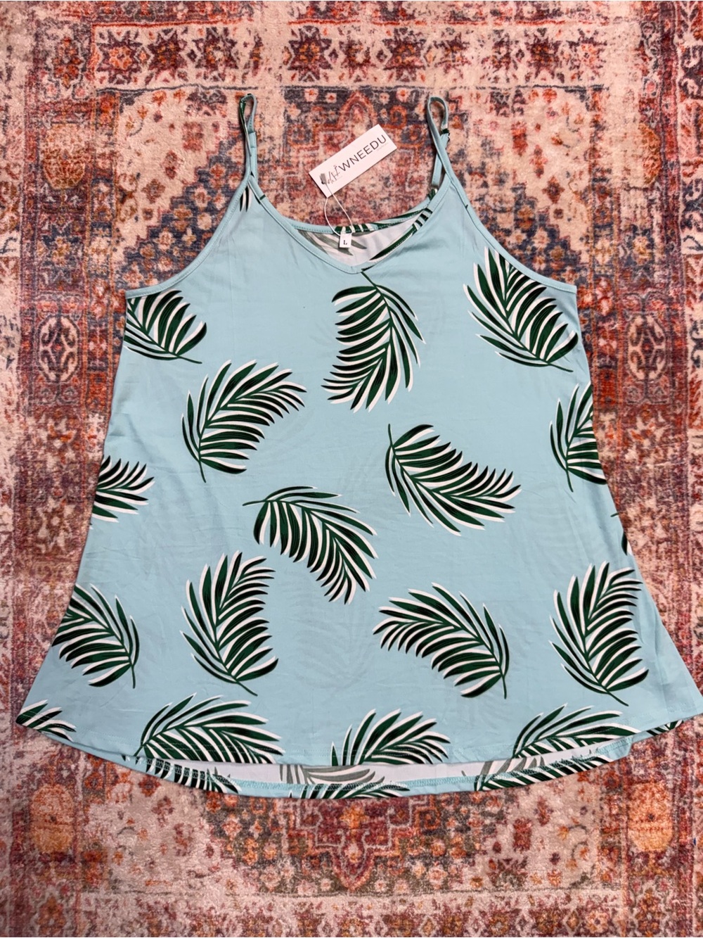 Tropical Palm Print Flowy Tunic Tank Top Large NWT